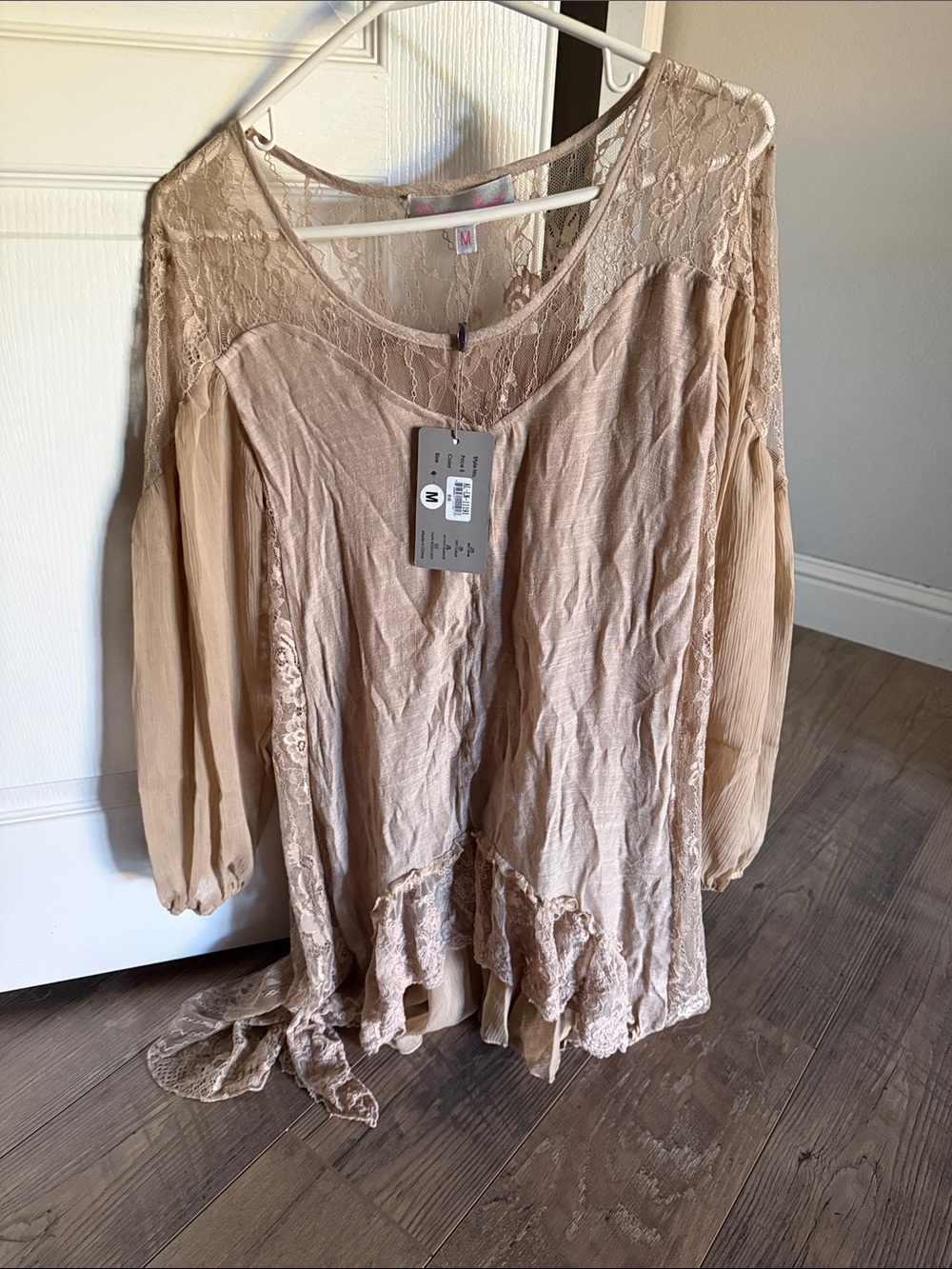 Pretty Angel Beige Lace-Trim Tunic Top